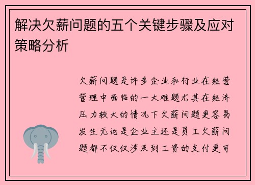 解决欠薪问题的五个关键步骤及应对策略分析